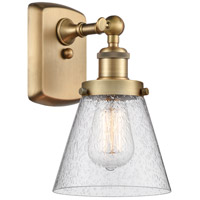 Innovations Lighting 916-1W-BB-G64-LED Ballston Small Cone LED 6 inch Brushed Brass Sconce Wall Light in Seedy Glass thumb