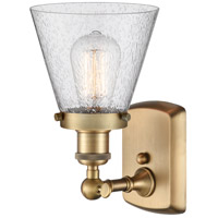 Innovations Lighting 916-1W-BB-G64-LED Ballston Small Cone LED 6 inch Brushed Brass Sconce Wall Light in Seedy Glass 916-1W-BB-G64_2.jpg thumb