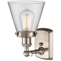 Innovations Lighting 916-1W-SN-G62-LED Ballston Small Cone LED 6 inch Brushed Satin Nickel Sconce Wall Light in Clear Glass, Ballston 916-1W-SN-G62_2.jpg thumb