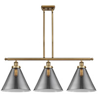 Innovations Lighting 916-3I-BB-G43-L Ballston X-Large Cone 3 Light 36 inch Brushed Brass Island Light Ceiling Light in Plated Smoke Glass thumb