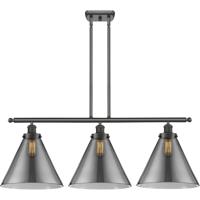 Innovations Lighting 916-3I-OB-G43-L-LED Ballston X-Large Cone LED 36 inch Oil Rubbed Bronze Island Light Ceiling Light in Plated Smoke Glass thumb