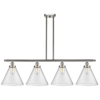 Innovations Lighting 916-4I-SN-G44-L-LED Ballston X-Large Cone LED 48 inch Brushed Satin Nickel Island Light Ceiling Light in Seedy Glass thumb