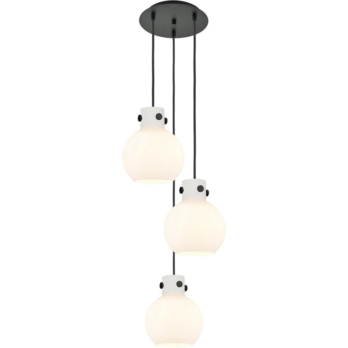 Innovations Lighting 113-410-1PS-BK-G410-8WH Newton Sphere 3 Light 15.5 inch Matte Black Multi Pendant Ceiling Light in White Glass