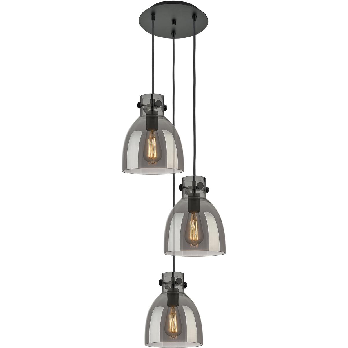Innovations Lighting 113-410-1PS-BK-G412-8SM Newton Bell 3 Light 15.5 inch Matte Black Multi Pendant Ceiling Light in Light Smoke Glass