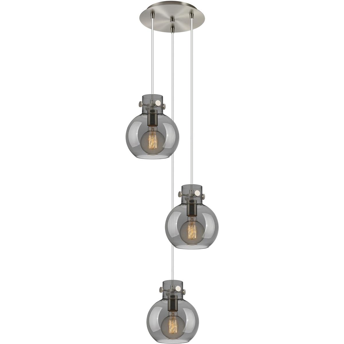 Innovations Lighting 113-410-1PS-SN-G410-8SM Newton Sphere 3 Light 15.5 inch Brushed Satin Nickel Multi Pendant Ceiling Light in Light Smoke Glass