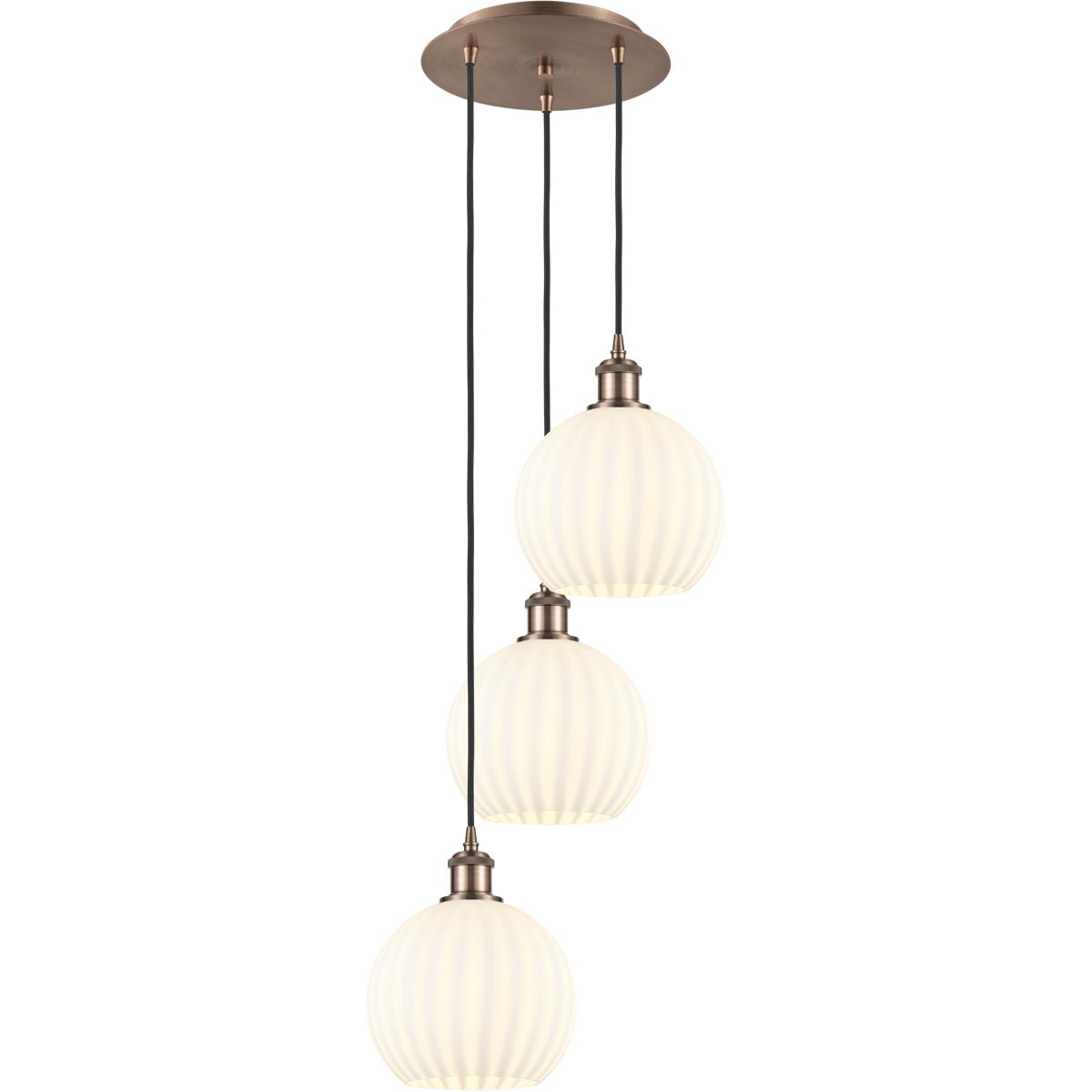 Innovations Lighting 113B-3P-AC-G1217-8WV Ballston White Venetian 3 Light 14.5 inch Antique Copper Cord Hung Multi Pendant Ceiling Light