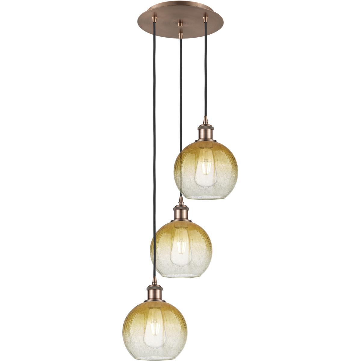 Innovations Lighting 113B-3P-AC-G483-8AM Ballston Brookhaven Globe 3 Light 14.5 inch Antique Copper Multi Pendant Ceiling Light in Amber Glass