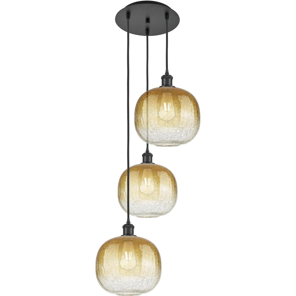 Innovations Lighting 113B-3P-BK-G481-10AM Ballston Brookhaven Sphere 3 Light 17 inch Matte Black Multi Pendant Ceiling Light in Amber Glass