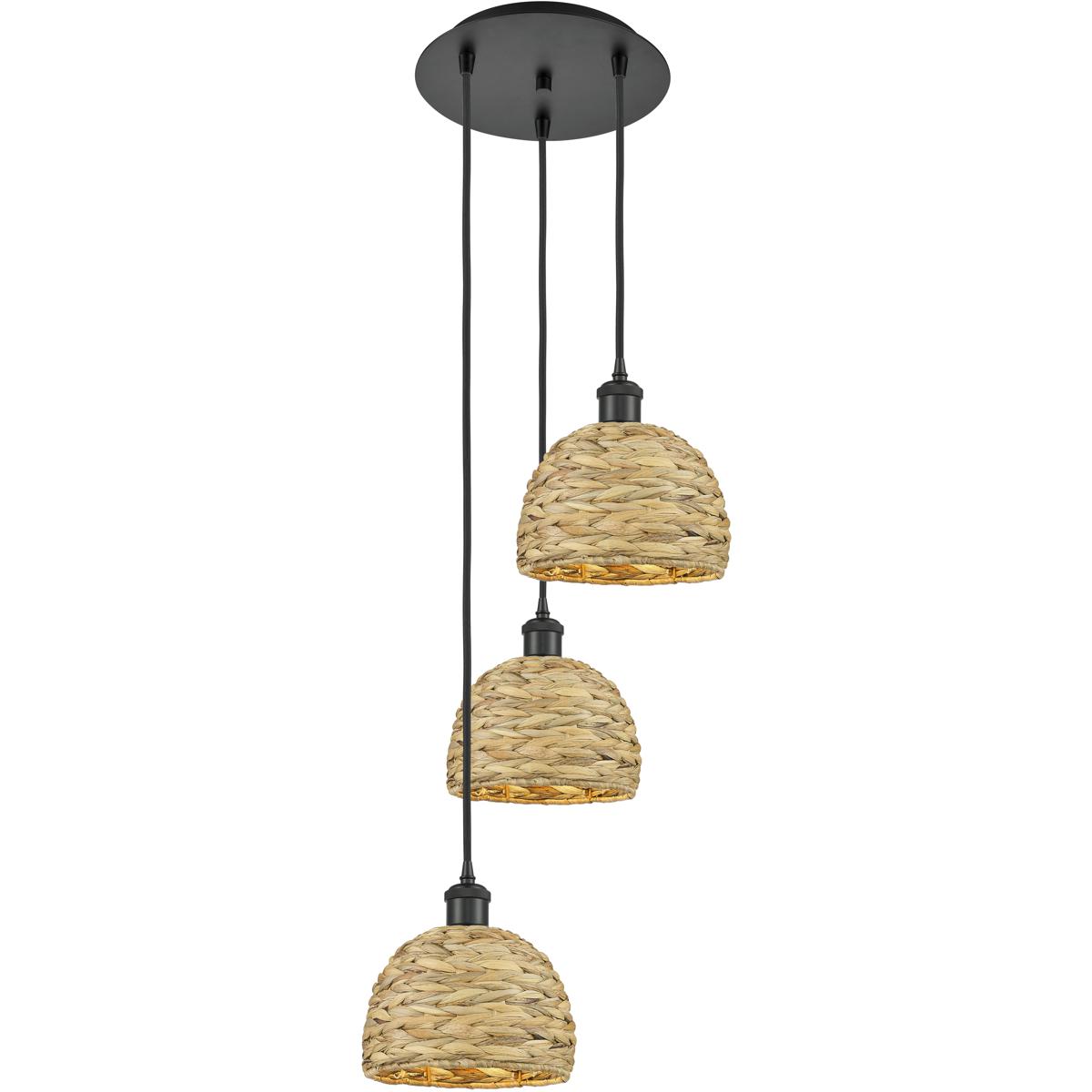 Innovations Lighting Woven Rattan 18 Inch 3 Light Multi Light Pendant Woven Rattan - 113B-3P-BK-RBD-8-NAT - Farmhouse