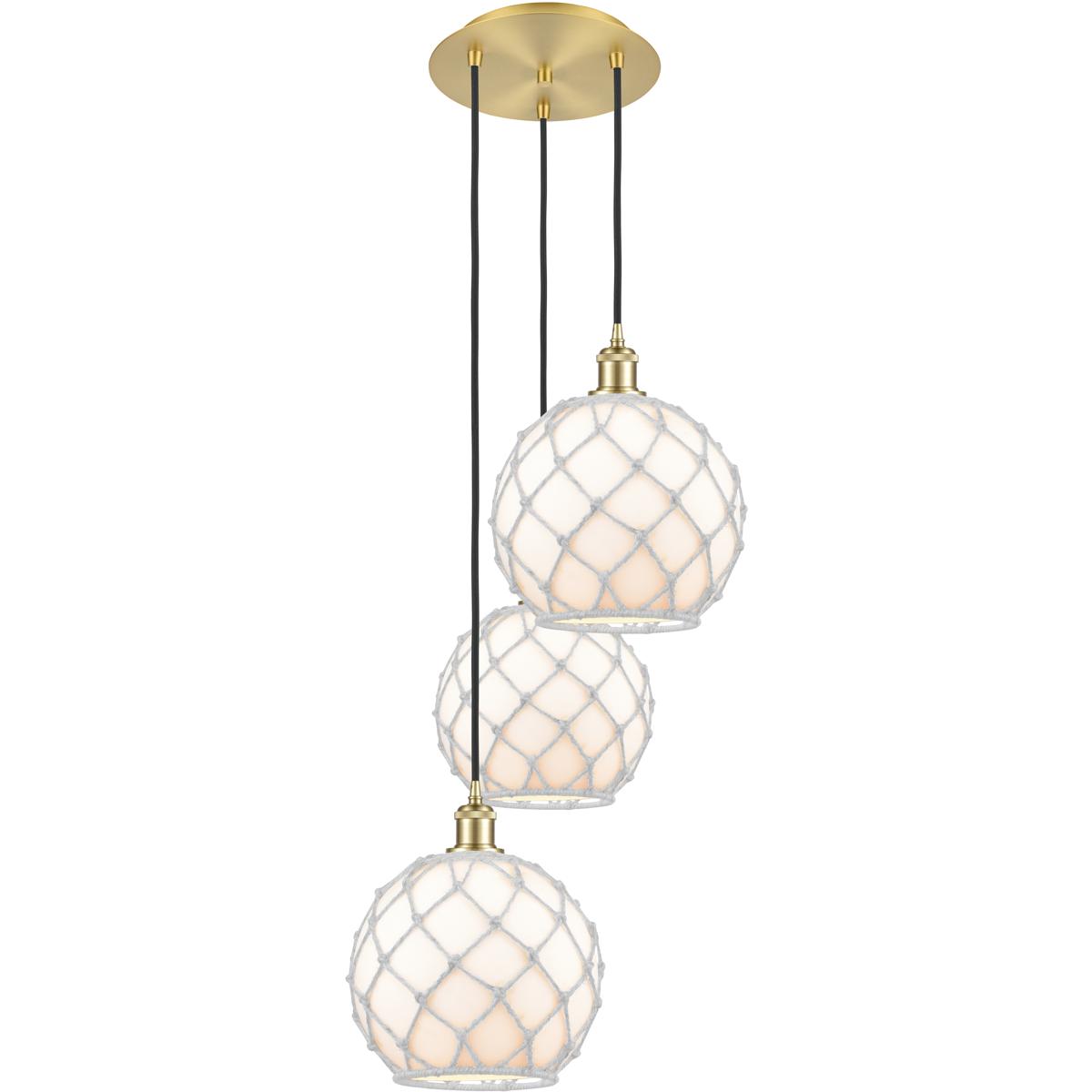 Innovations Lighting 113B-3P-SG-G121-10RW Ballston Farmhouse Rope 3 Light 16.5 inch Satin Gold Multi Pendant Ceiling Light in White Glass with White R