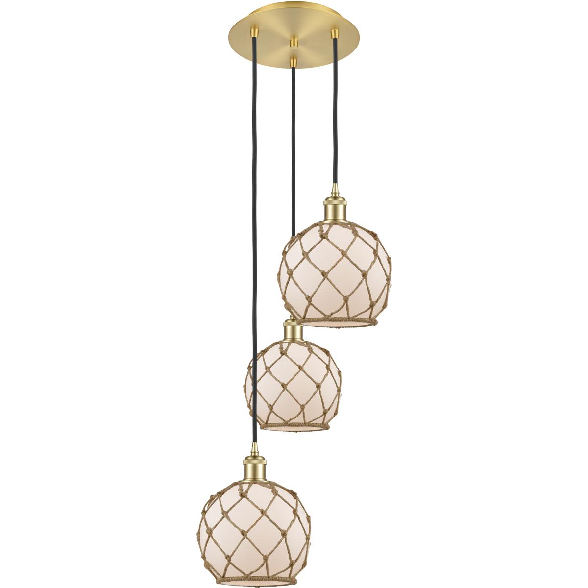 Innovations Lighting 113B-3P-SG-G121-8RB Ballston Farmhouse Rope 3 Light 14.75 inch Satin Gold Multi Pendant Ceiling Light in White Glass with Brown R