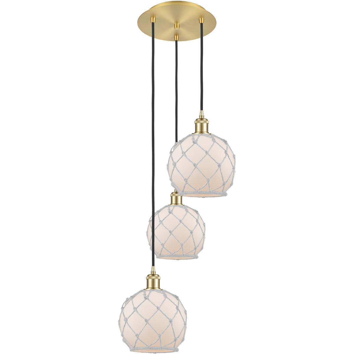 Innovations Lighting 113B-3P-SG-G121-8RW Ballston Farmhouse Rope 3 Light 14.75 inch Satin Gold Multi Pendant Ceiling Light in White Glass with White R