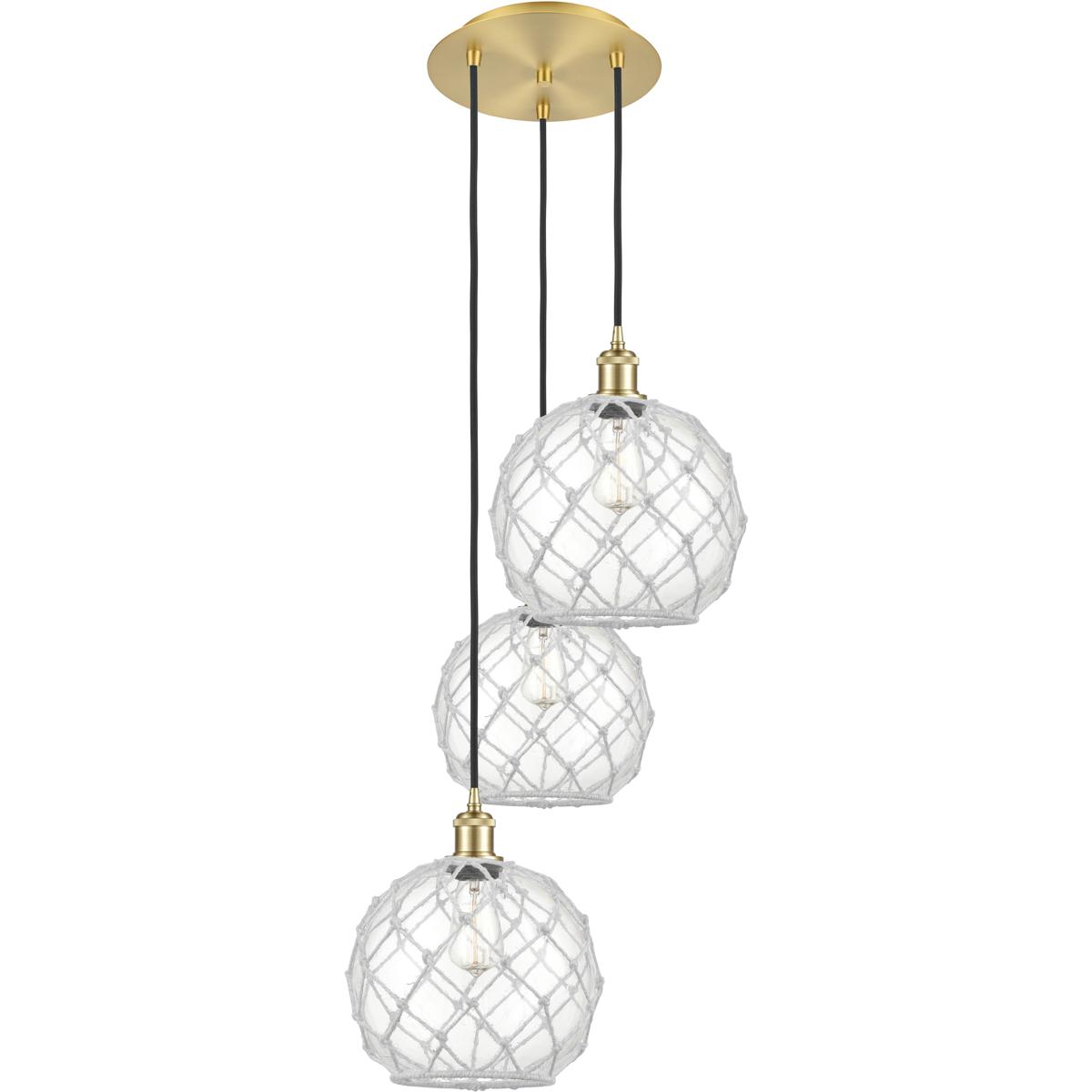 Innovations Lighting 113B-3P-SG-G122-10RW Ballston Farmhouse Rope 3 Light 16.5 inch Satin Gold Multi Pendant Ceiling Light in Clear Glass with White R