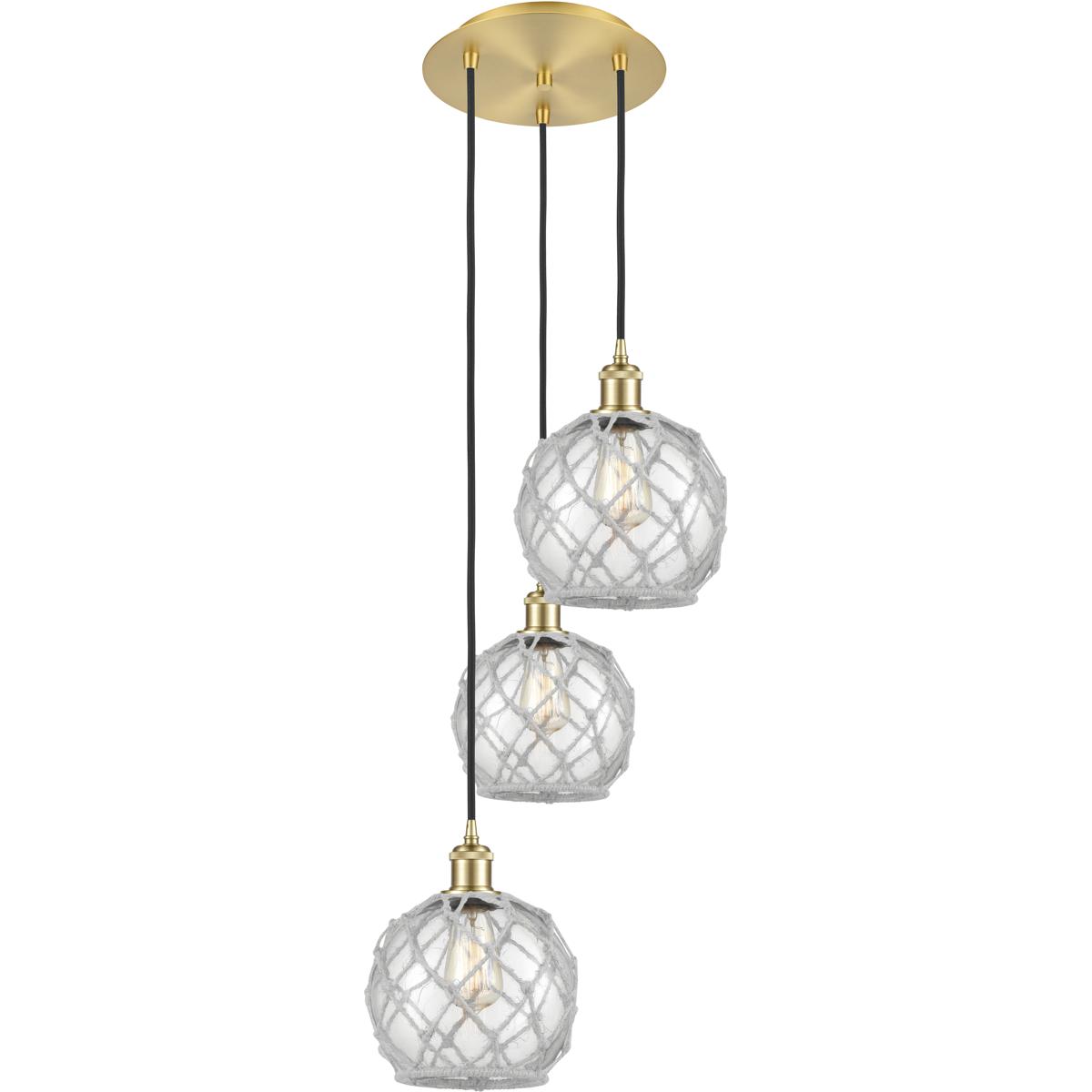 Innovations Lighting 113B-3P-SG-G122-8RW Ballston Farmhouse Rope 3 Light 14.75 inch Satin Gold Multi Pendant Ceiling Light in Clear Glass with White R