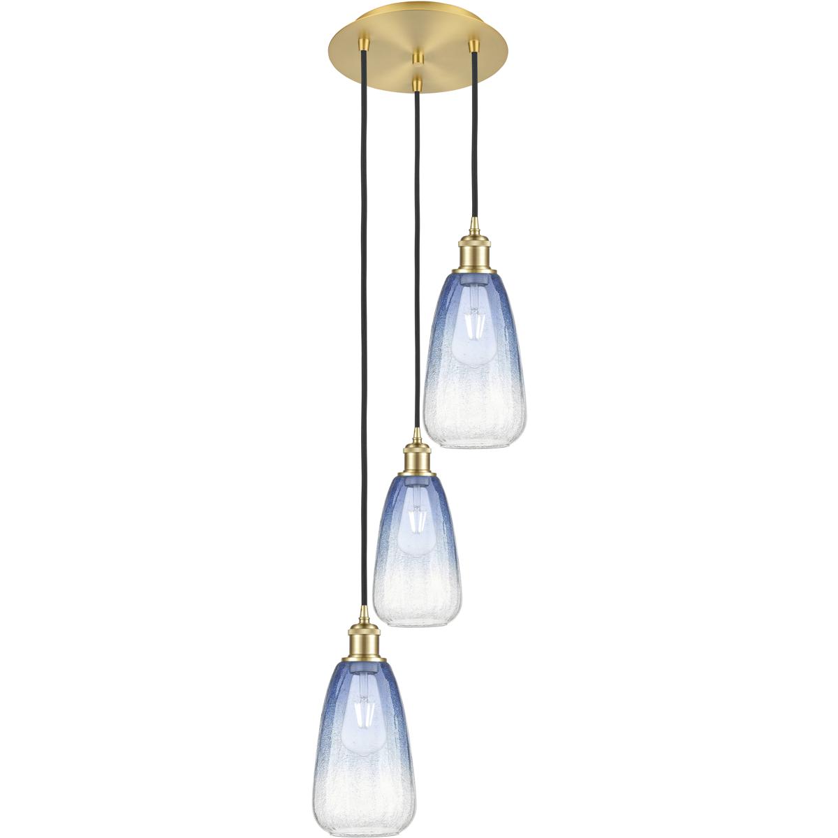 Innovations Lighting 113B-3P-SG-G480-6SB Ballston Brookhaven Almond 3 Light 12.5 inch Satin Gold Multi Pendant Ceiling Light in Sapphire Blue Glass