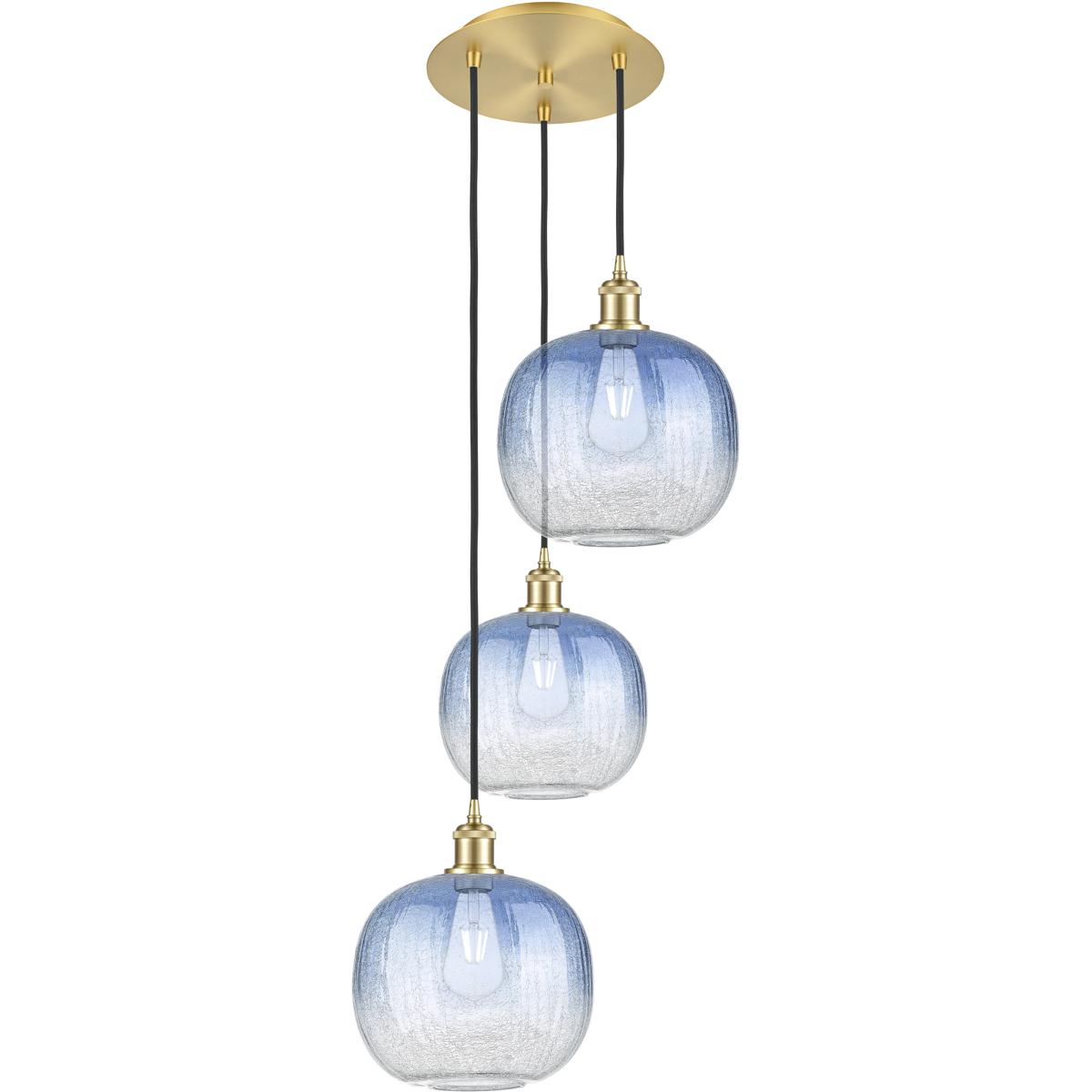 Innovations Lighting 113B-3P-SG-G481-10SB Ballston Brookhaven Sphere 3 Light 17 inch Satin Gold Multi Pendant Ceiling Light in Sapphire Blue Glass