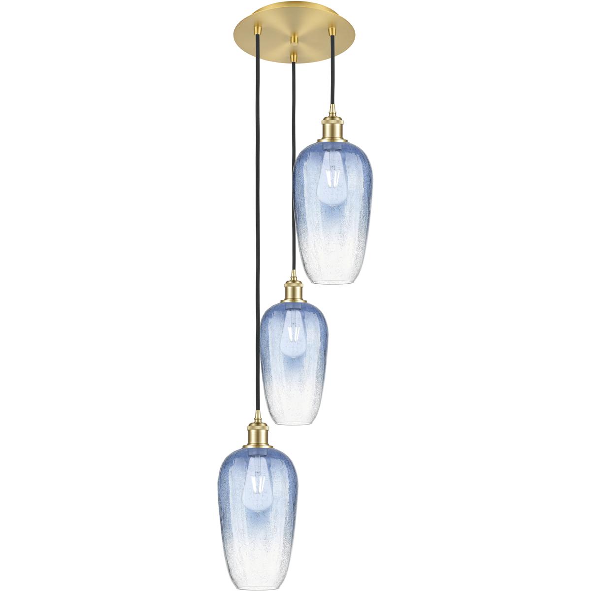 Innovations Lighting 113B-3P-SG-G484-7SB Ballston Brookhaven Flute 3 Light 13.5 inch Satin Gold Multi Pendant Ceiling Light in Sapphire Blue Glass