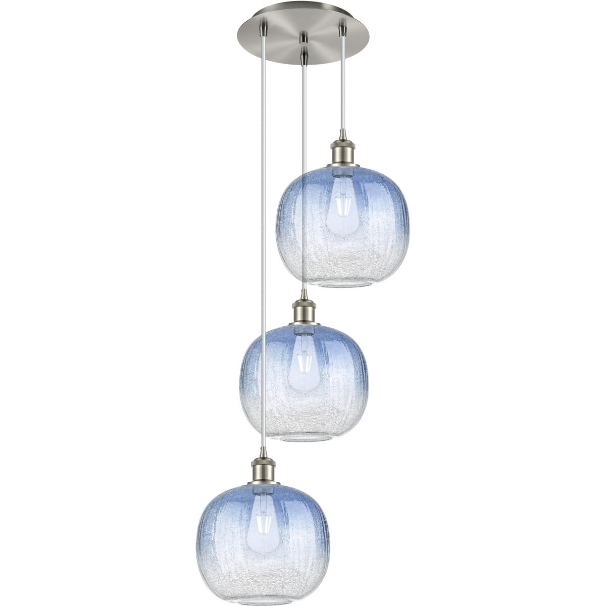 Innovations Lighting 113B-3P-SN-G481-10SB Ballston Brookhaven Sphere 3 Light 17 inch Brushed Satin Nickel Multi Pendant Ceiling Light in Sapphire Blue