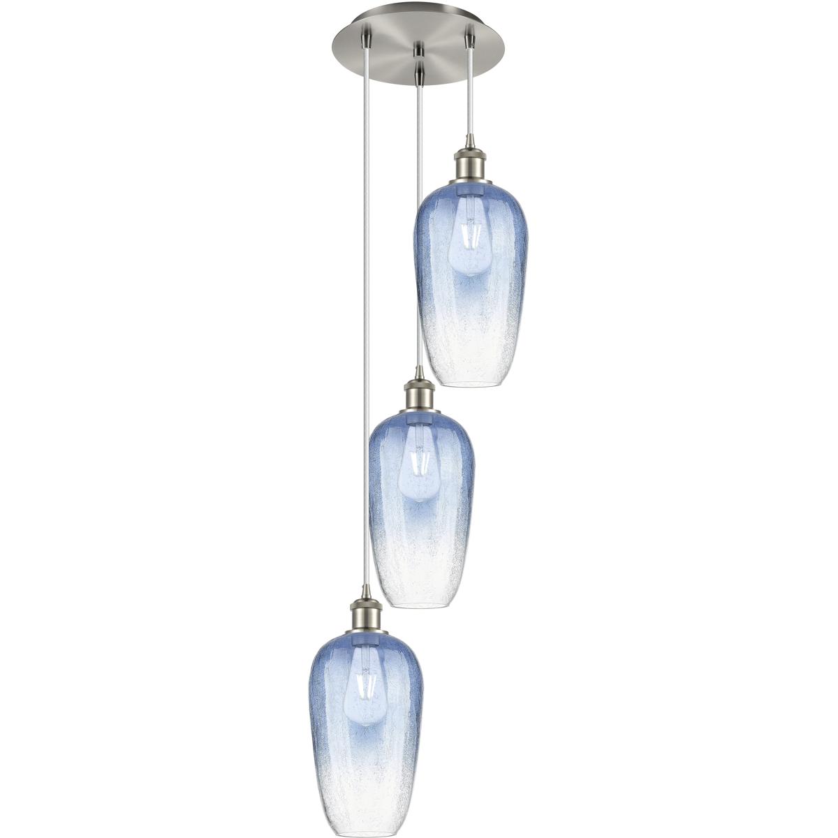 Innovations Lighting 113B-3P-SN-G484-7SB Ballston Brookhaven Flute 3 Light 13.5 inch Brushed Satin Nickel Multi Pendant Ceiling Light in Sapphire Blue