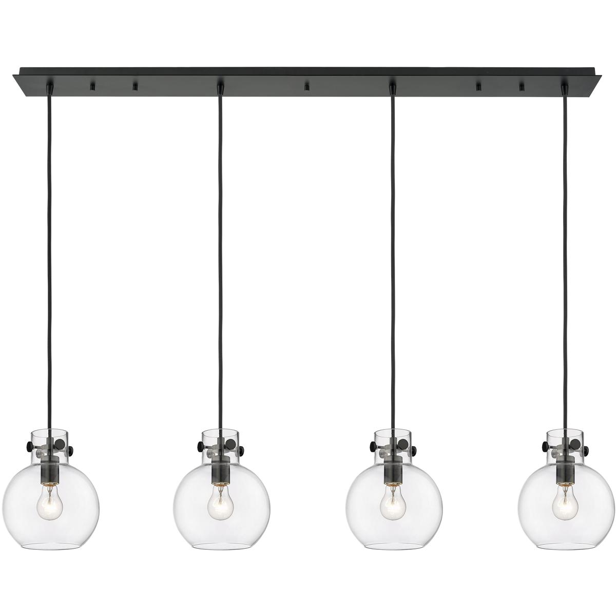 Innovations Lighting 124-410-1PS-BK-G410-8CL Newton Sphere 4 Light 51.75 inch Matte Black Linear Pendant Ceiling Light in Clear Glass
