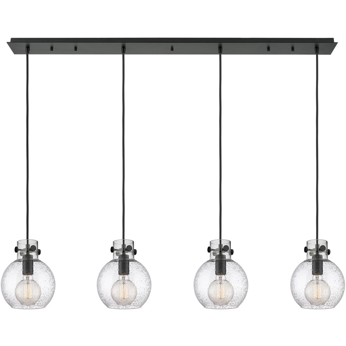 Innovations Lighting 124-410-1PS-BK-G410-8SDY Newton Sphere 4 Light 51.75 inch Matte Black Linear Pendant Ceiling Light in Seedy Glass