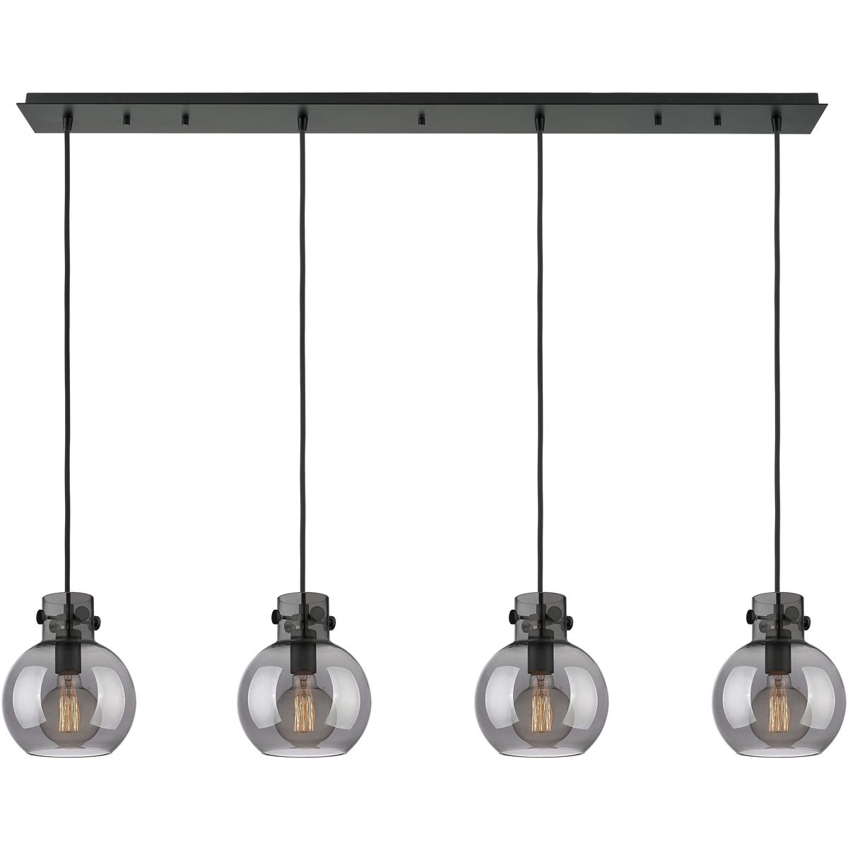 Innovations Lighting 124-410-1PS-BK-G410-8SM Newton Sphere 4 Light 51.75 inch Matte Black Linear Pendant Ceiling Light in Light Smoke Glass