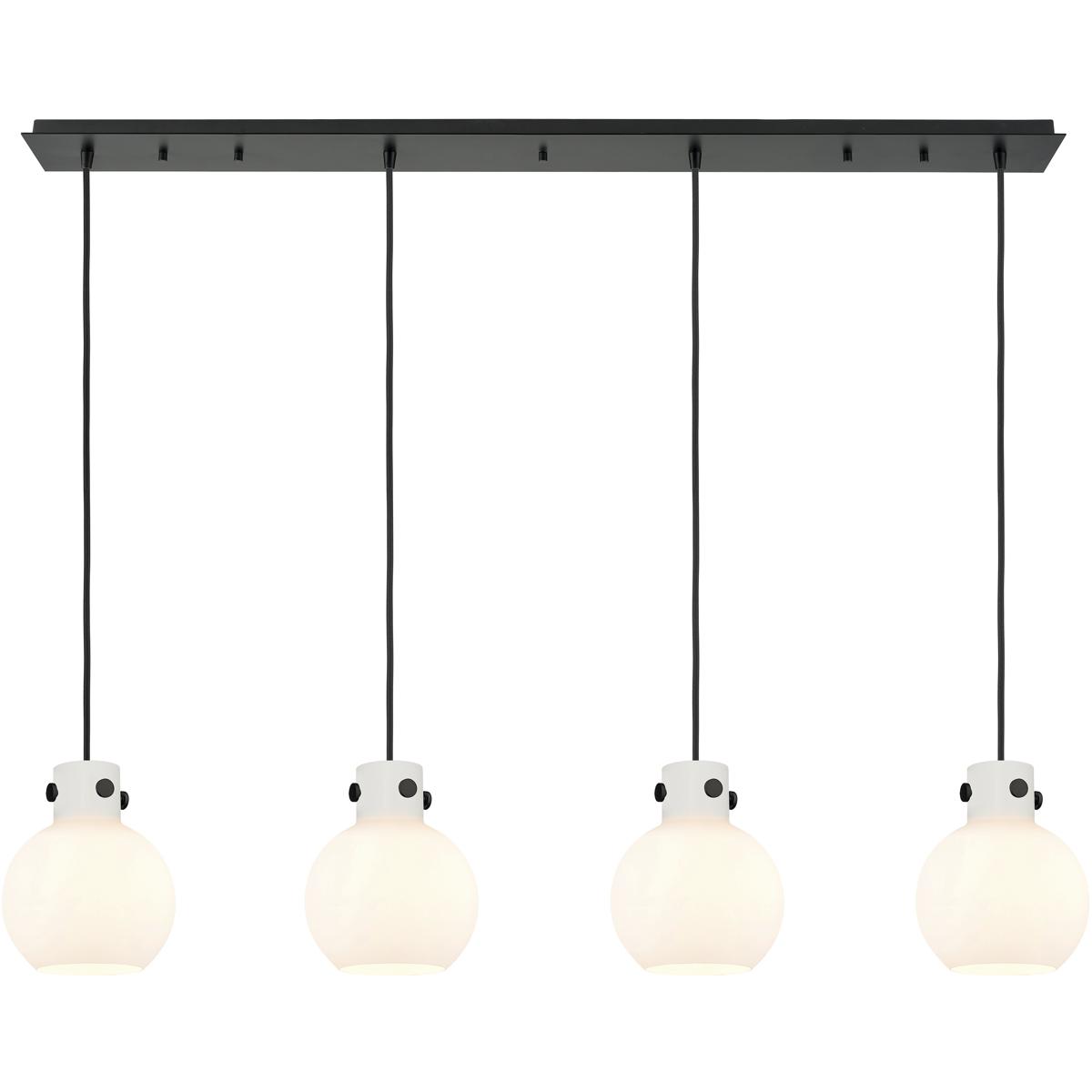 Innovations Lighting 124-410-1PS-BK-G410-8WH Newton Sphere 4 Light 51.75 inch Matte Black Linear Pendant Ceiling Light in White Glass