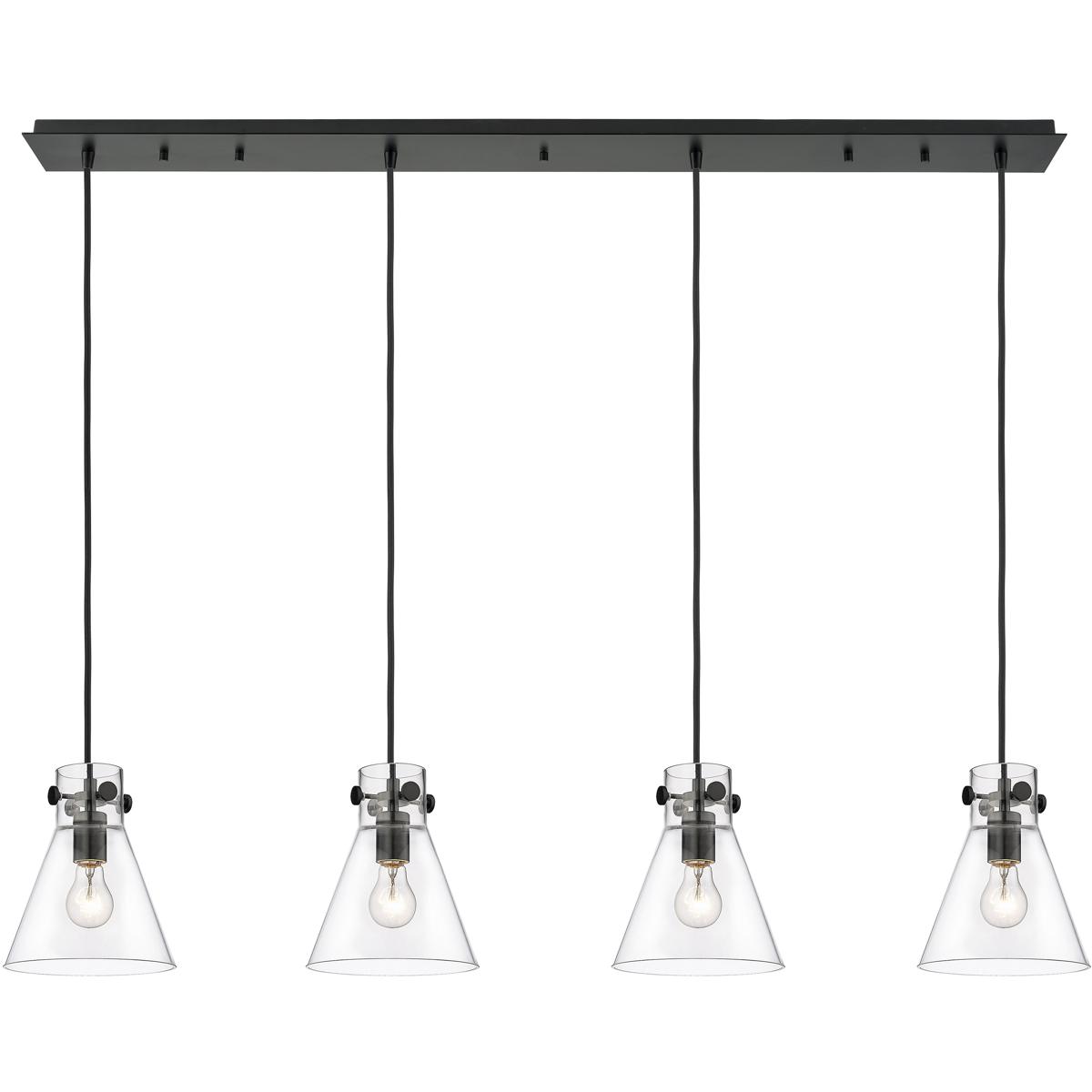 Innovations Lighting 124-410-1PS-BK-G411-8CL Newton Cone 4 Light 51.75 inch Matte Black Linear Pendant Ceiling Light in Clear Glass