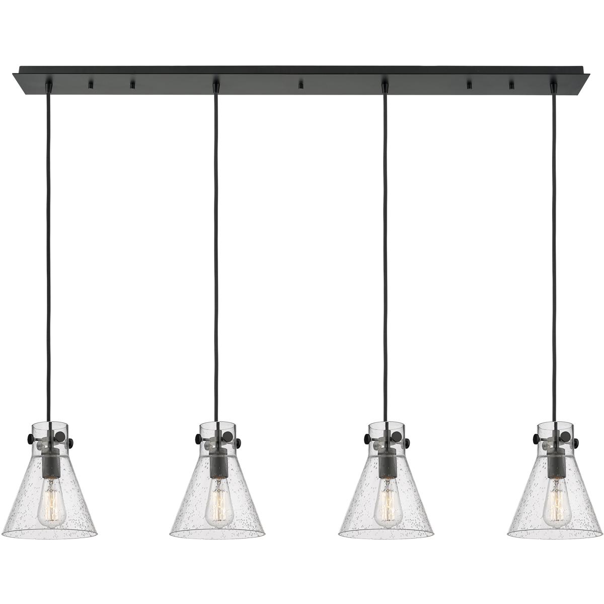 Innovations Lighting 124-410-1PS-BK-G411-8SDY Newton Cone 4 Light 51.75 inch Matte Black Linear Pendant Ceiling Light in Seedy Glass