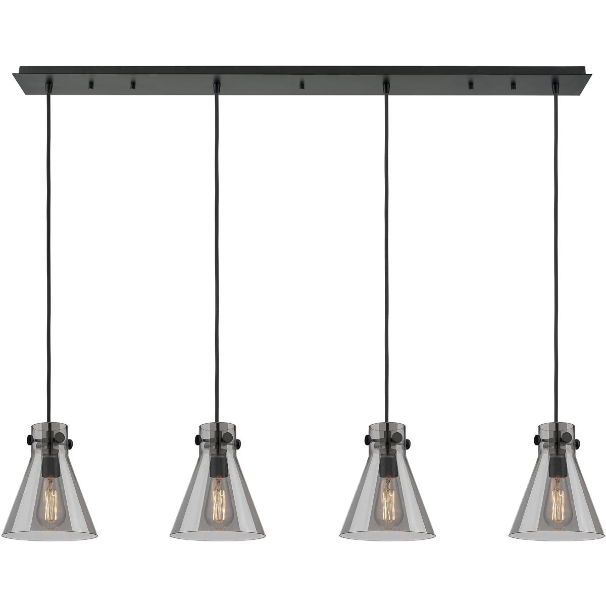 Innovations Lighting 124-410-1PS-BK-G411-8SM Newton Cone 4 Light 51.75 inch Matte Black Linear Pendant Ceiling Light in Light Smoke Glass