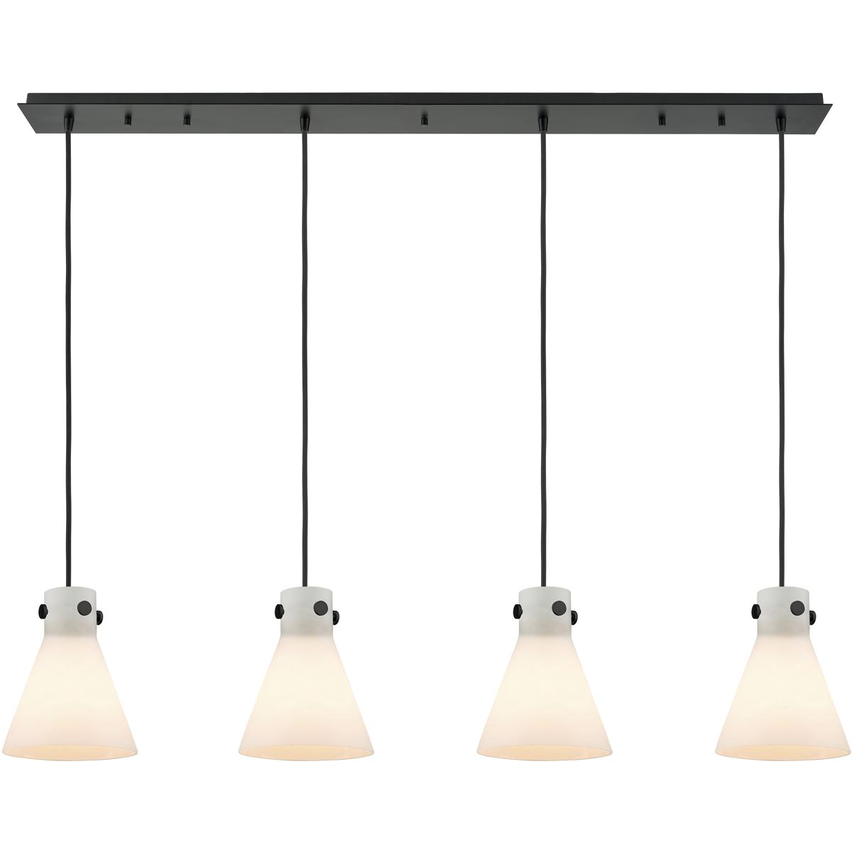 Innovations Lighting 124-410-1PS-BK-G411-8WH Newton Cone 4 Light 51.75 inch Matte Black Linear Pendant Ceiling Light in White Glass