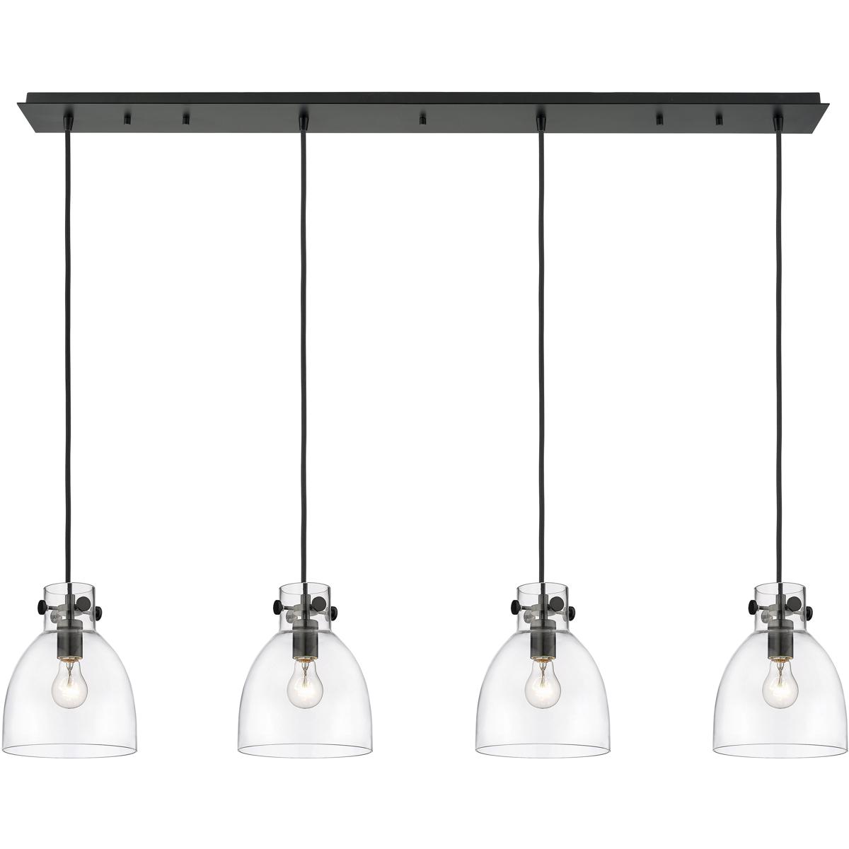 Innovations Lighting 124-410-1PS-BK-G412-8CL Newton Bell 4 Light 51.75 inch Matte Black Linear Pendant Ceiling Light in Clear Glass