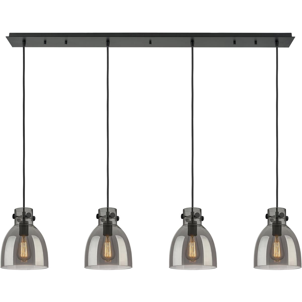 Innovations Lighting 124-410-1PS-BK-G412-8SM Newton Bell 4 Light 51.75 inch Matte Black Linear Pendant Ceiling Light in Light Smoke Glass