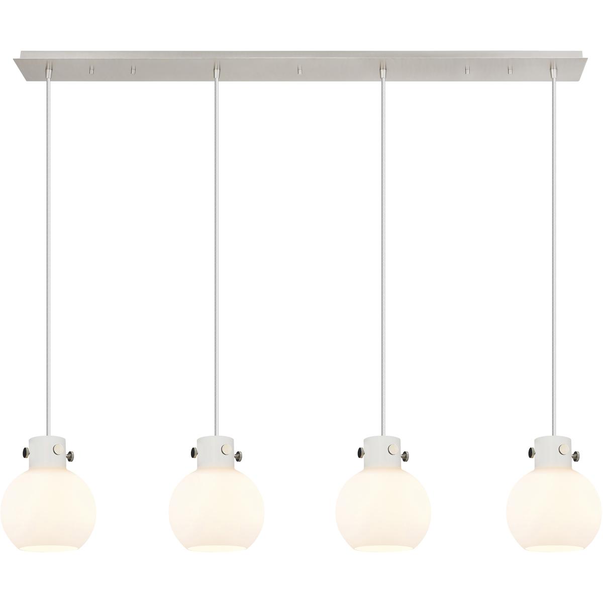 Innovations Lighting 124-410-1PS-PN-G410-8WH Newton Sphere 4 Light 51.75 inch Polished Nickel Linear Pendant Ceiling Light in White Glass