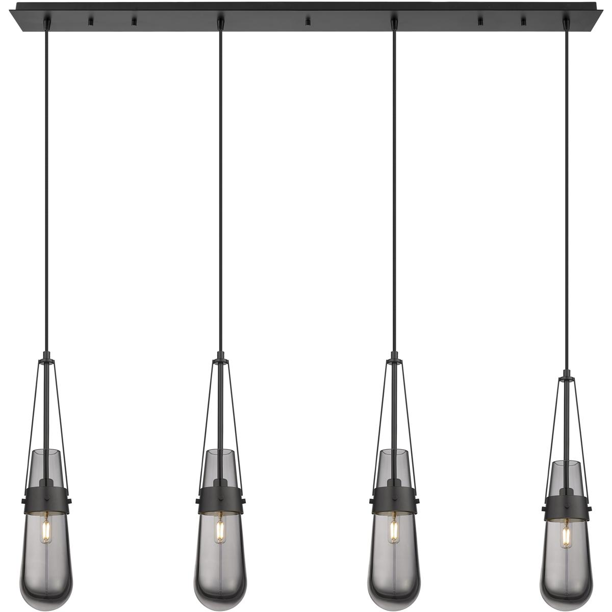 Innovations Lighting 124-452-1P-BK-G452-4SM Milan 4 Light 48.13 inch Matte Black Linear Pendant Ceiling Light in Light Smoke Glass