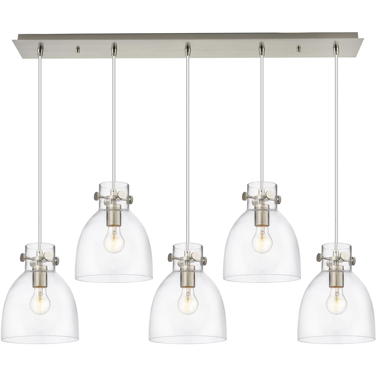 Innovations Lighting 125-410-1PS-SN-G412-8CL Newton Bell 5 Light 39.75 inch Brushed Satin Nickel Linear Pendant Ceiling Light in Clear Glass
