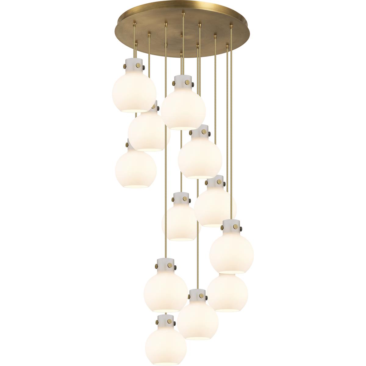 Innovations Lighting 126-410-1PS-BB-G410-8WH Newton Sphere 12 Light 27.25 inch Brushed Brass Multi Pendant Ceiling Light in White Glass