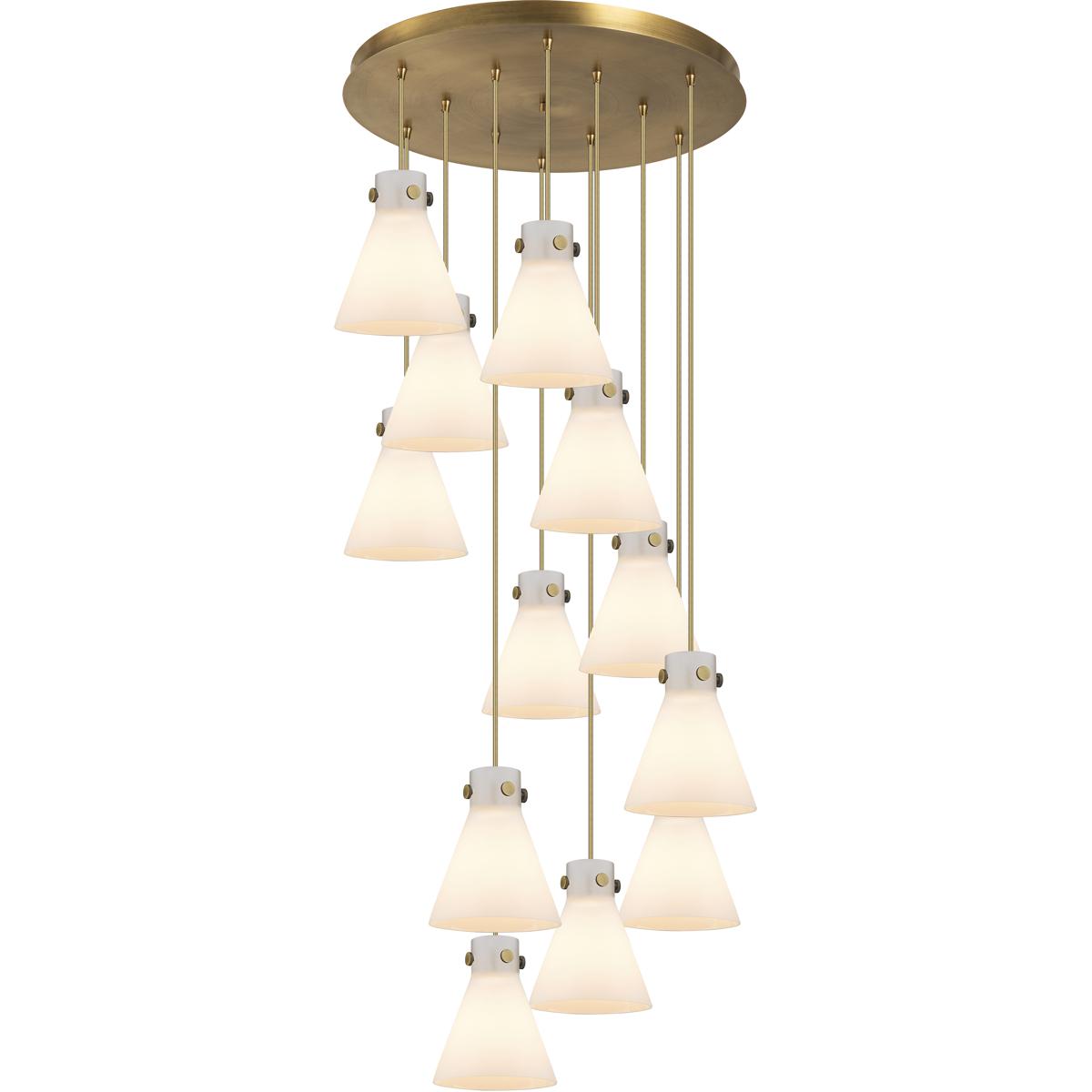 Innovations Lighting 126-410-1PS-BB-G411-8WH Newton Cone 12 Light 27.25 inch Brushed Brass Multi Pendant Ceiling Light in White Glass