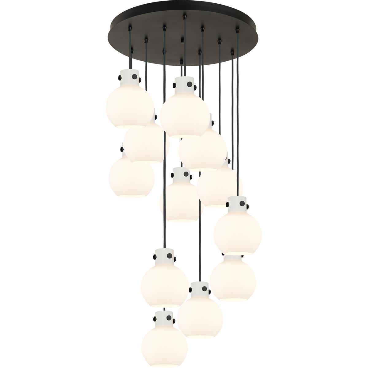 Innovations Lighting 126-410-1PS-BK-G410-8WH Newton Sphere 12 Light 27.25 inch Matte Black Multi Pendant Ceiling Light in White Glass