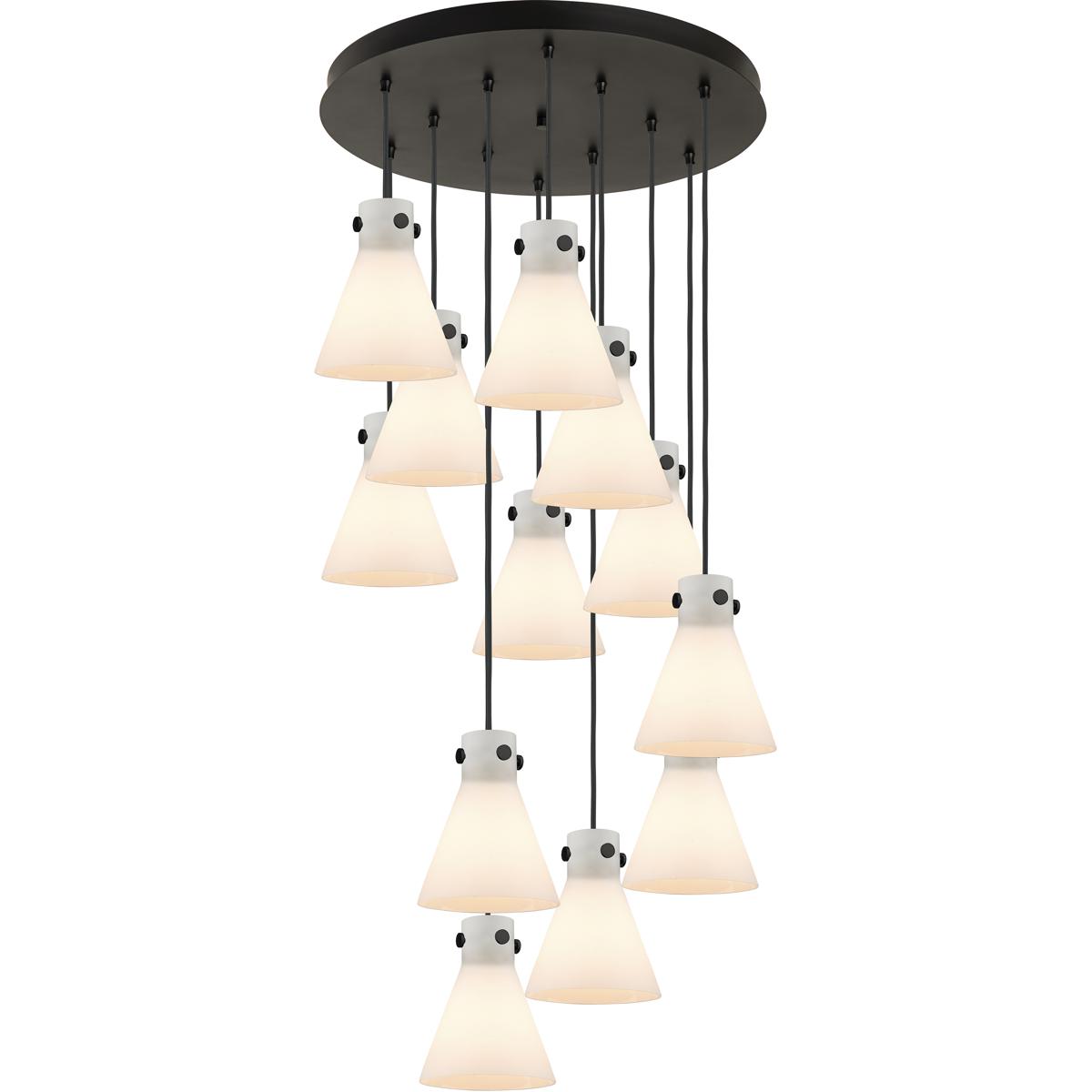 Innovations Lighting 126-410-1PS-BK-G411-8WH Newton Cone 12 Light 27.25 inch Matte Black Multi Pendant Ceiling Light in White Glass