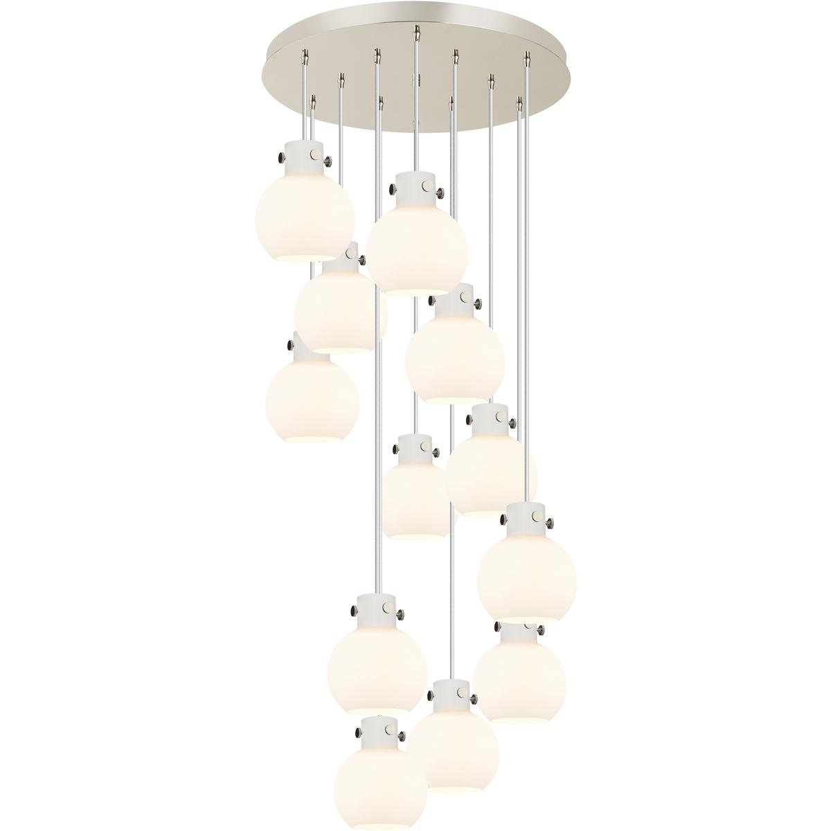 Innovations Lighting 126-410-1PS-PN-G410-8WH Newton Sphere 12 Light 27.25 inch Polished Nickel Multi Pendant Ceiling Light in White Glass