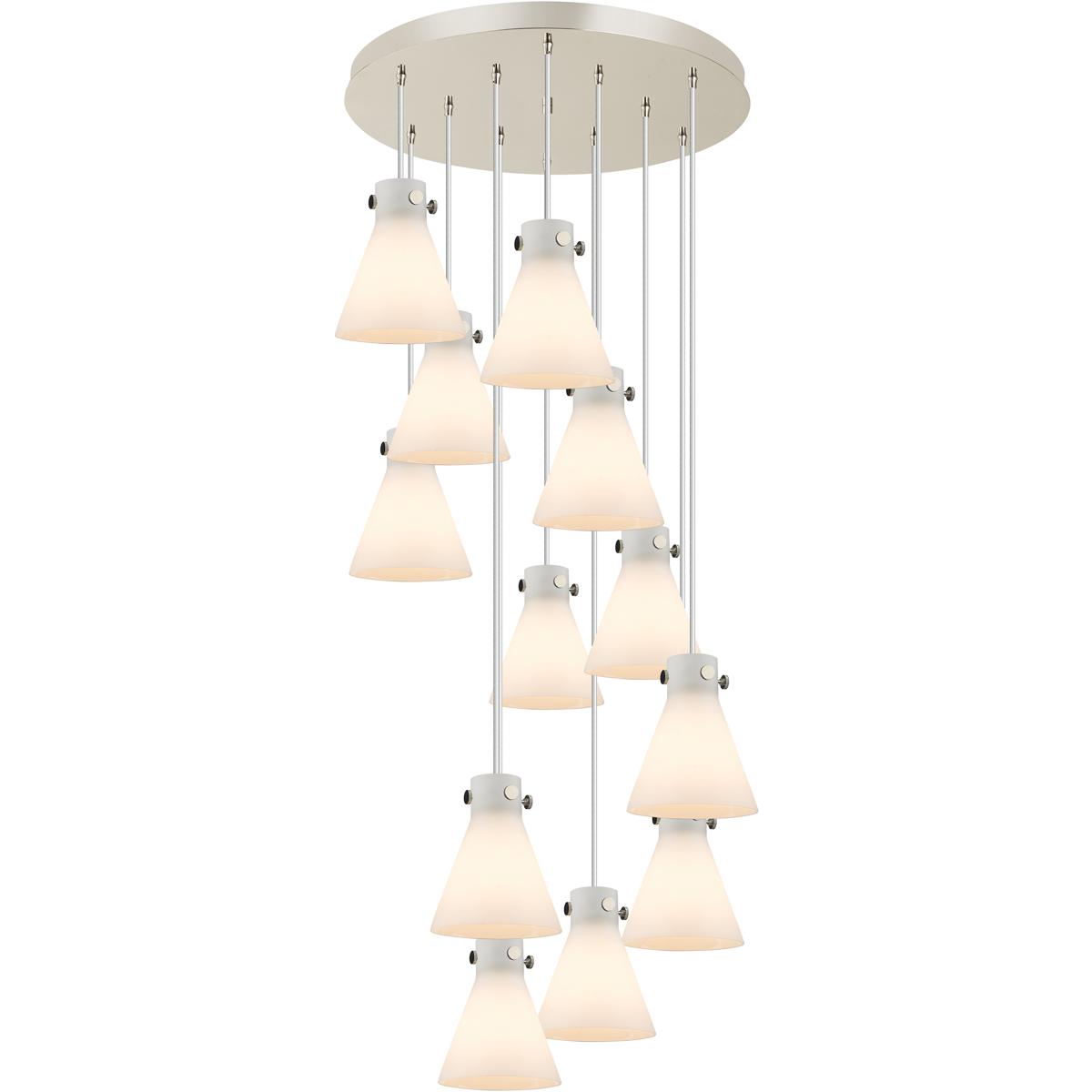 Innovations Lighting 126-410-1PS-PN-G411-8WH Newton Cone 12 Light 27.25 inch Polished Nickel Multi Pendant Ceiling Light in White Glass