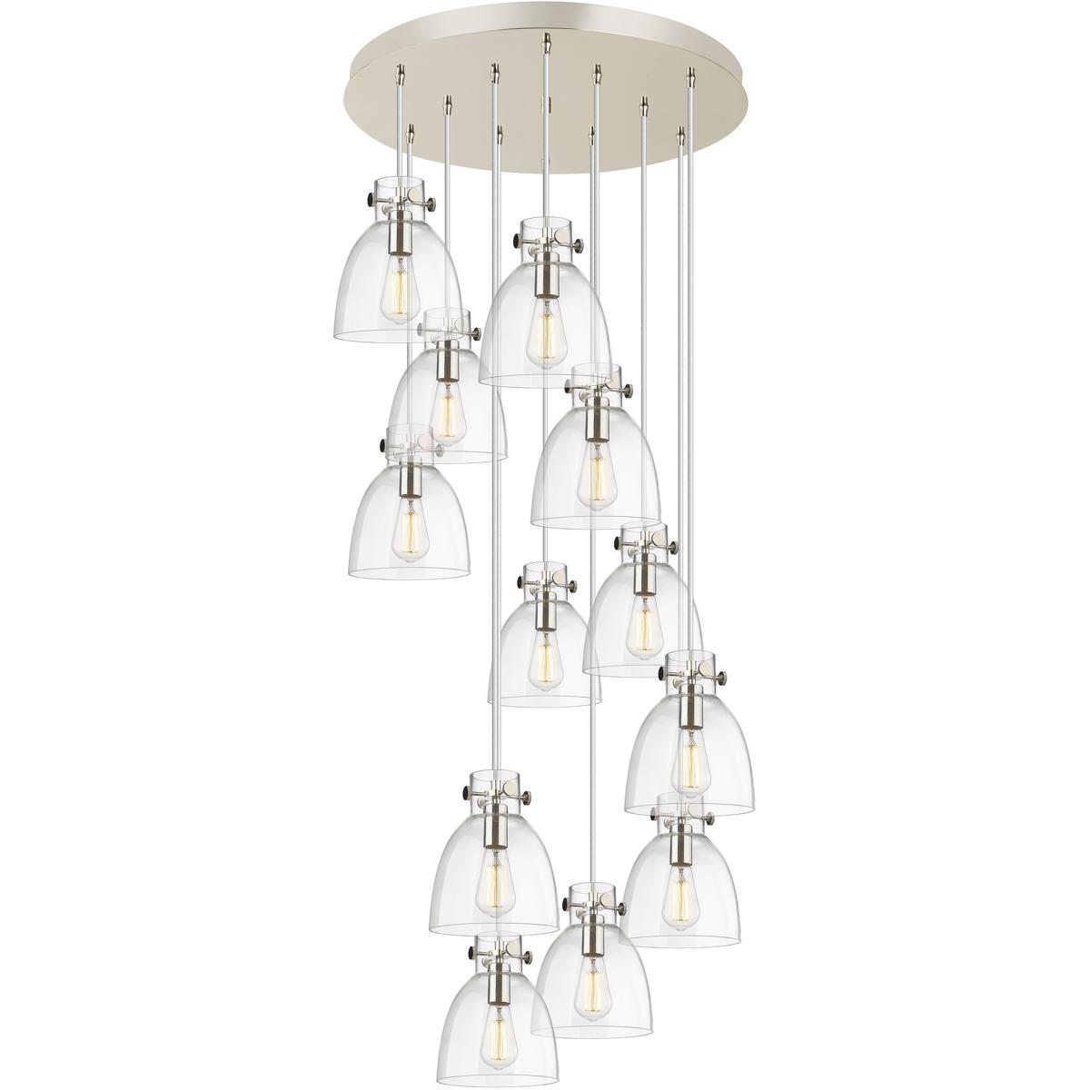 Innovations Lighting 126-410-1PS-PN-G412-8CL Newton Bell 12 Light 27.25 inch Polished Nickel Multi Pendant Ceiling Light in Clear Glass