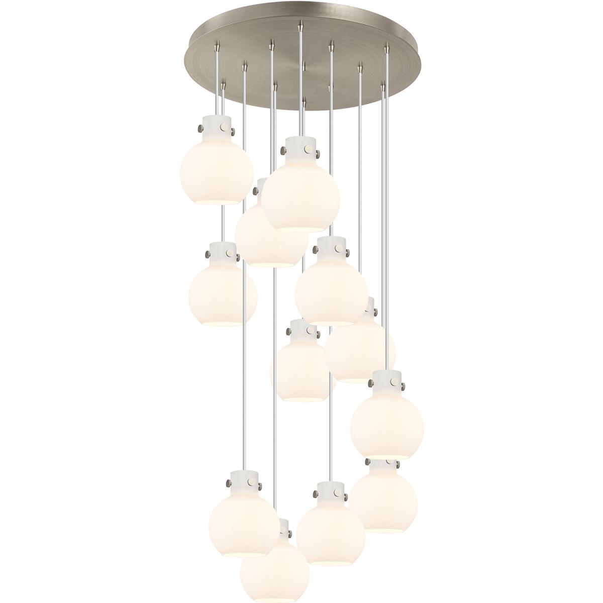 Innovations Lighting 126-410-1PS-SN-G410-8WH Newton Sphere 12 Light 27.25 inch Brushed Satin Nickel Multi Pendant Ceiling Light in White Glass