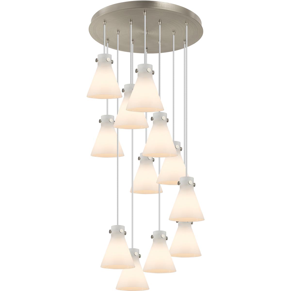 Innovations Lighting 126-410-1PS-SN-G411-8WH Newton Cone 12 Light 27.25 inch Brushed Satin Nickel Multi Pendant Ceiling Light in White Glass