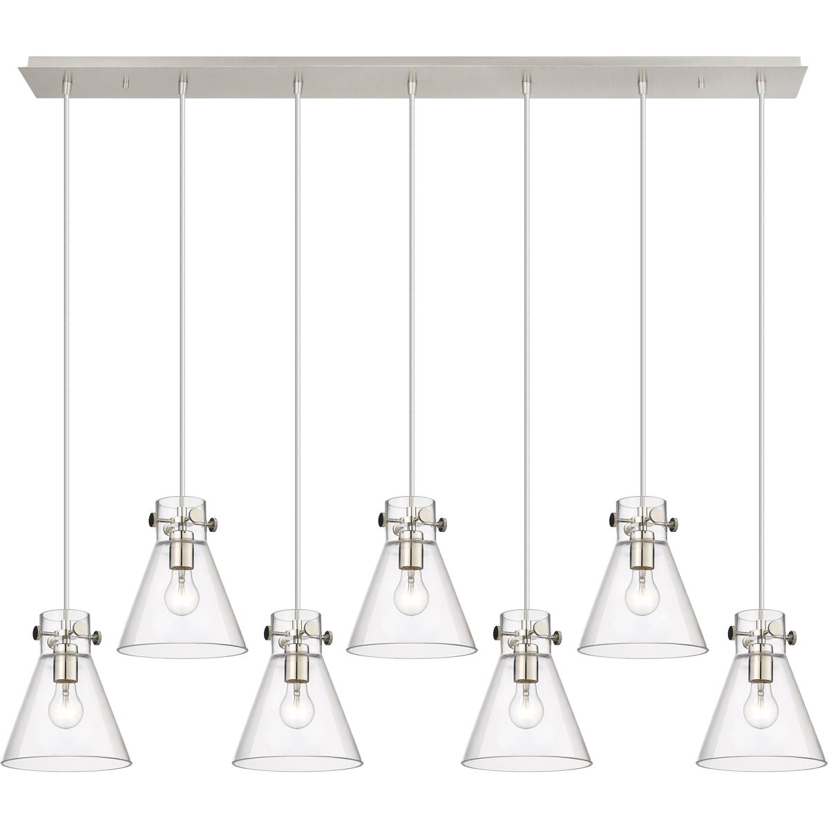 Innovations Lighting 127-410-1PS-PN-G411-8CL Newton Cone 7 Light 51.75 inch Polished Nickel Linear Pendant Ceiling Light in Clear Glass