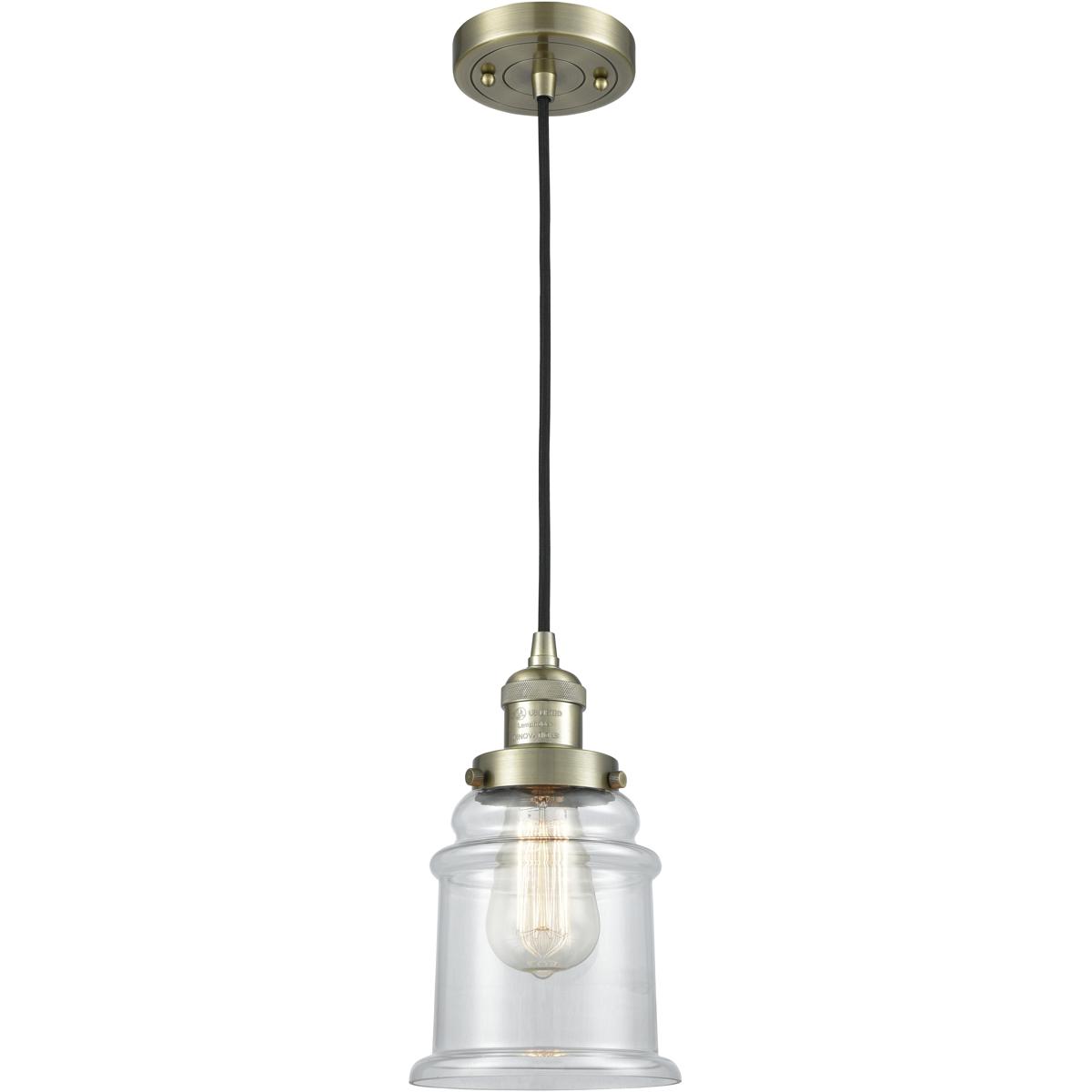 Innovations Lighting 201C-AB-G182-LED Franklin Restoration Canton LED 6 inch Antique Brass Mini Pendant Ceiling Light in Clear, Franklin Restoration