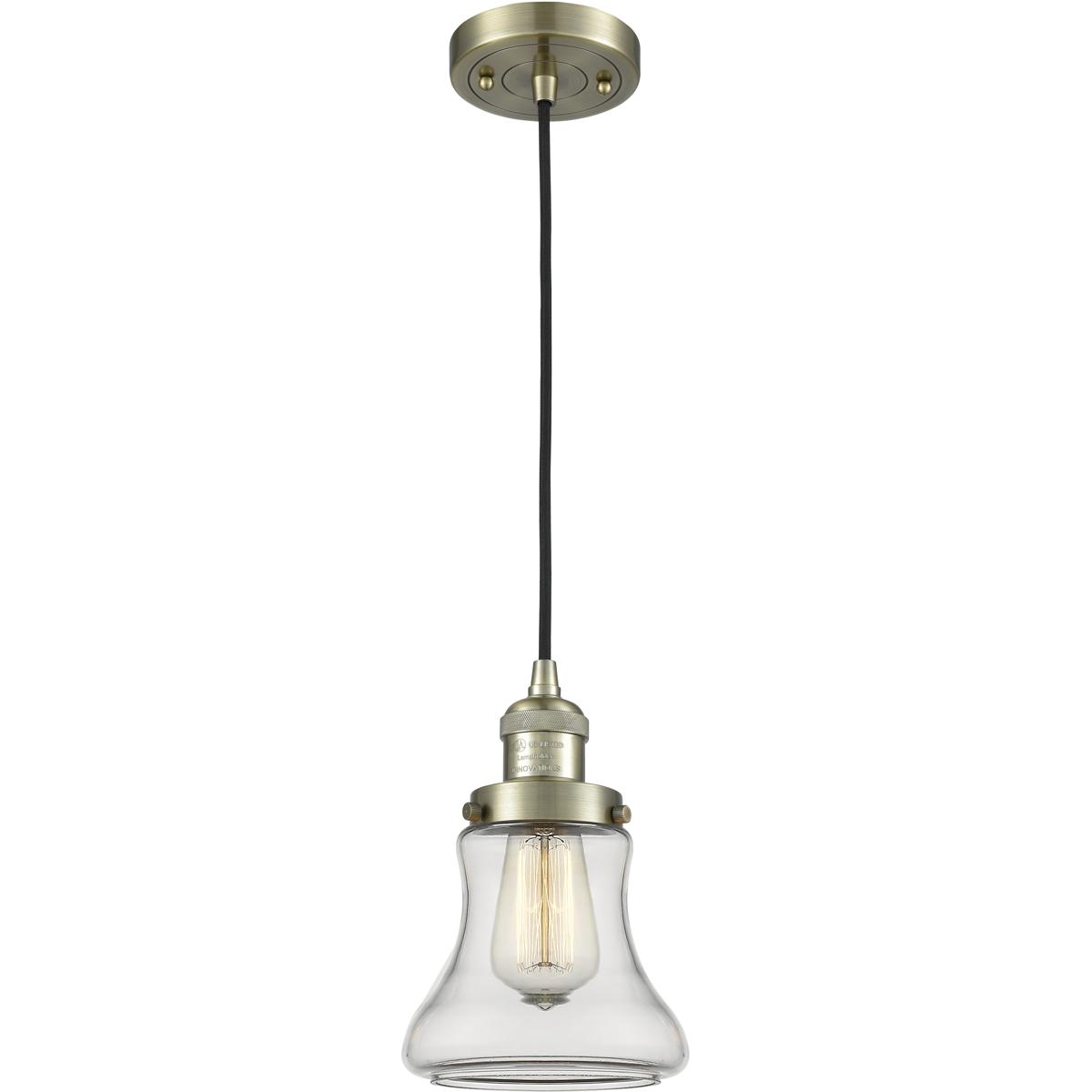 Innovations Lighting 201C-AB-G192-LED Franklin Restoration Bellmont LED 6.25 inch Antique Brass Mini Pendant Ceiling Light in Clear, Franklin Restorat