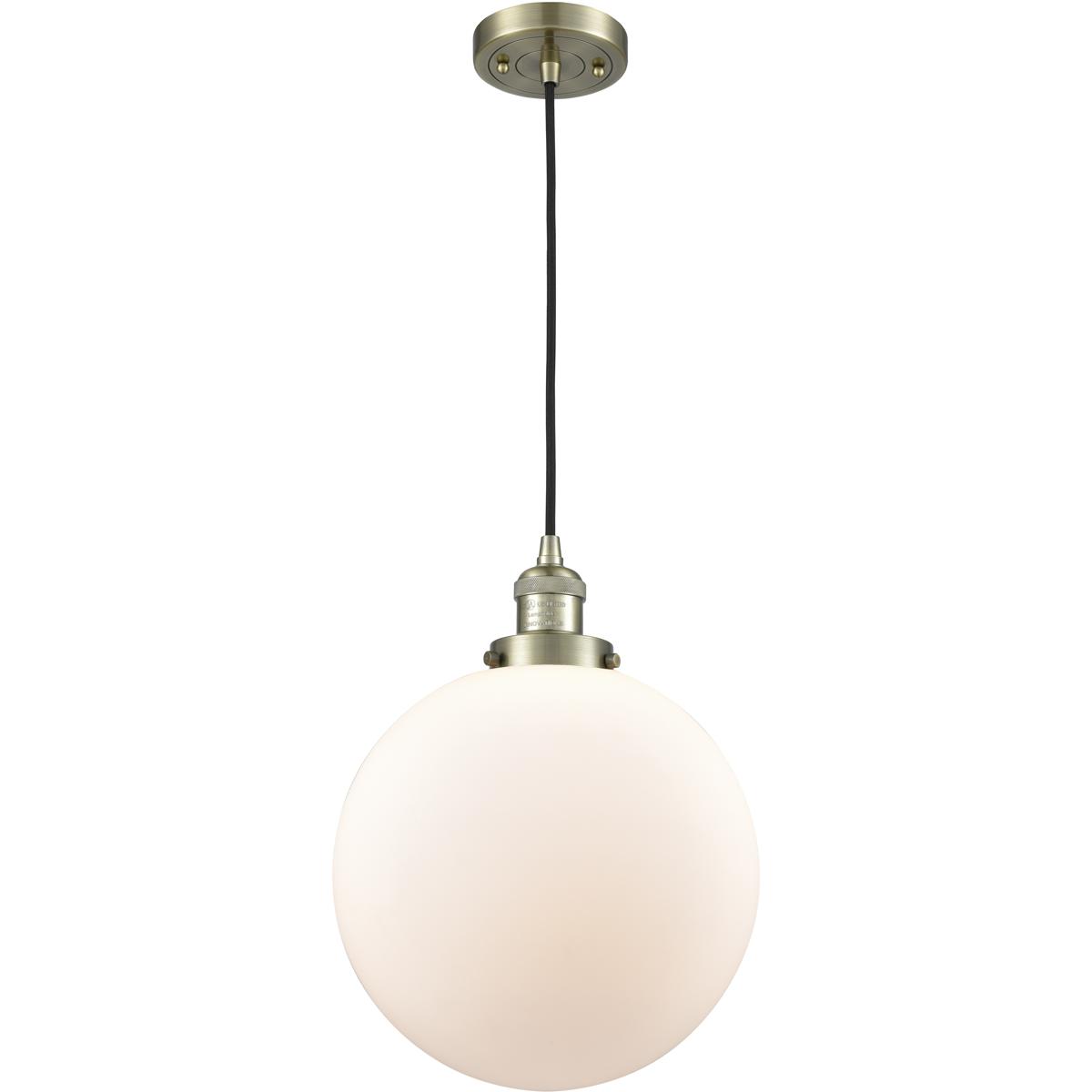 Innovations Lighting 201C-AB-G201-12 Franklin Restoration Beacon 1 Light 12 inch Antique Brass Mini Pendant Ceiling Light in Incandescent, Matte White