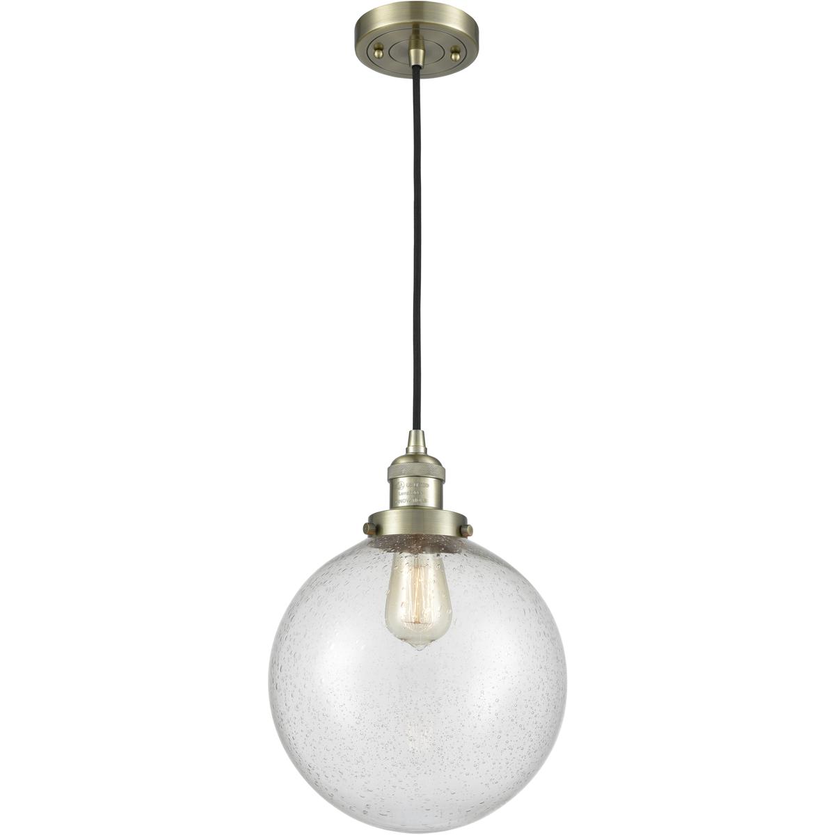 Innovations Lighting 201C-AB-G204-10 Franklin Restoration Beacon 1 Light 10 inch Antique Brass Mini Pendant Ceiling Light in Incandescent, Seedy, Fran
